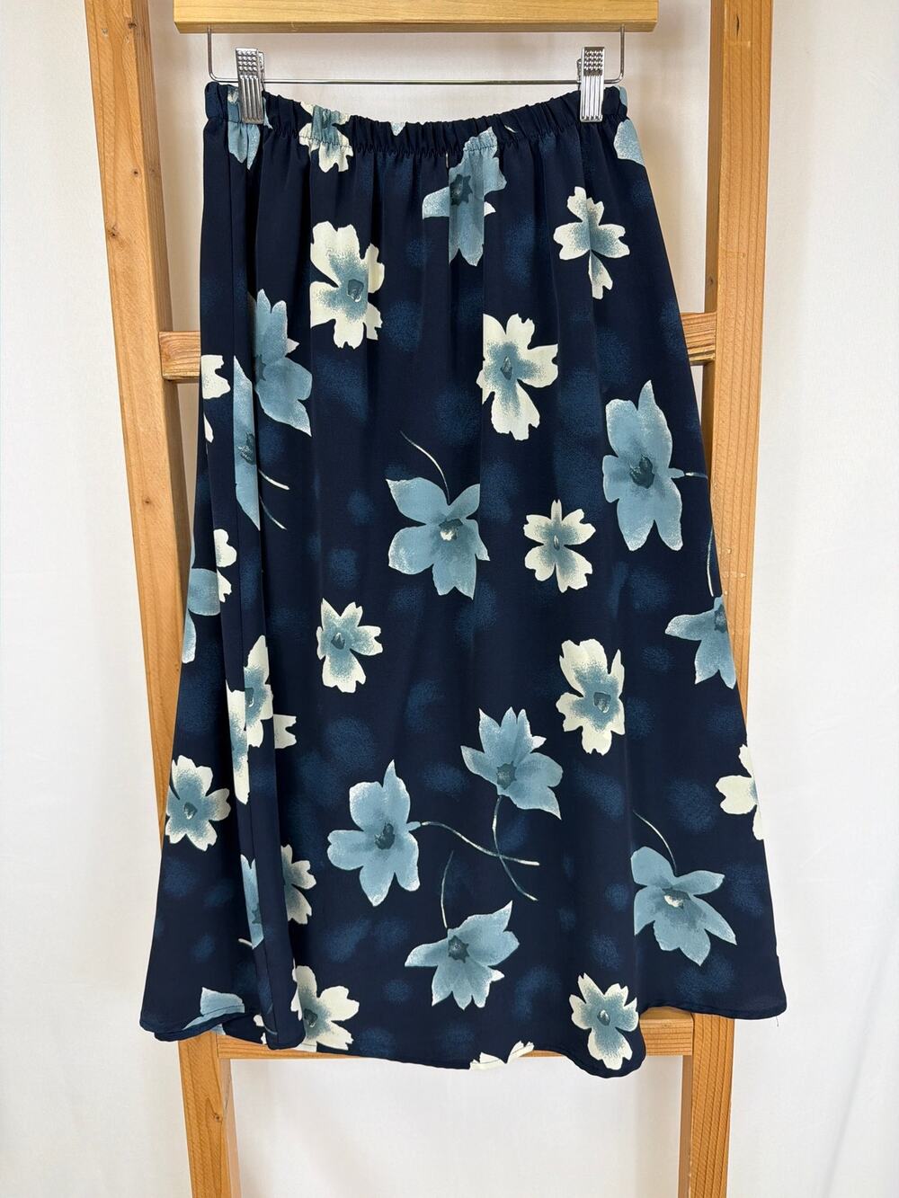 Vintage Promises Petite Blue Floral Fit and Flare Midi Skirt 12P